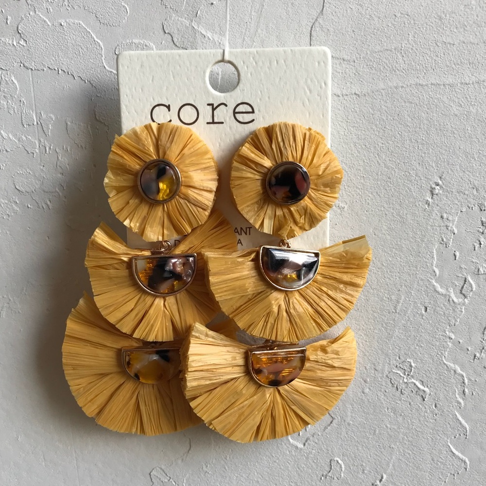 STATEMENT EARRINGS MUSTARD YELLOW RAFFIA 3” FALL - Picture 1 of 4